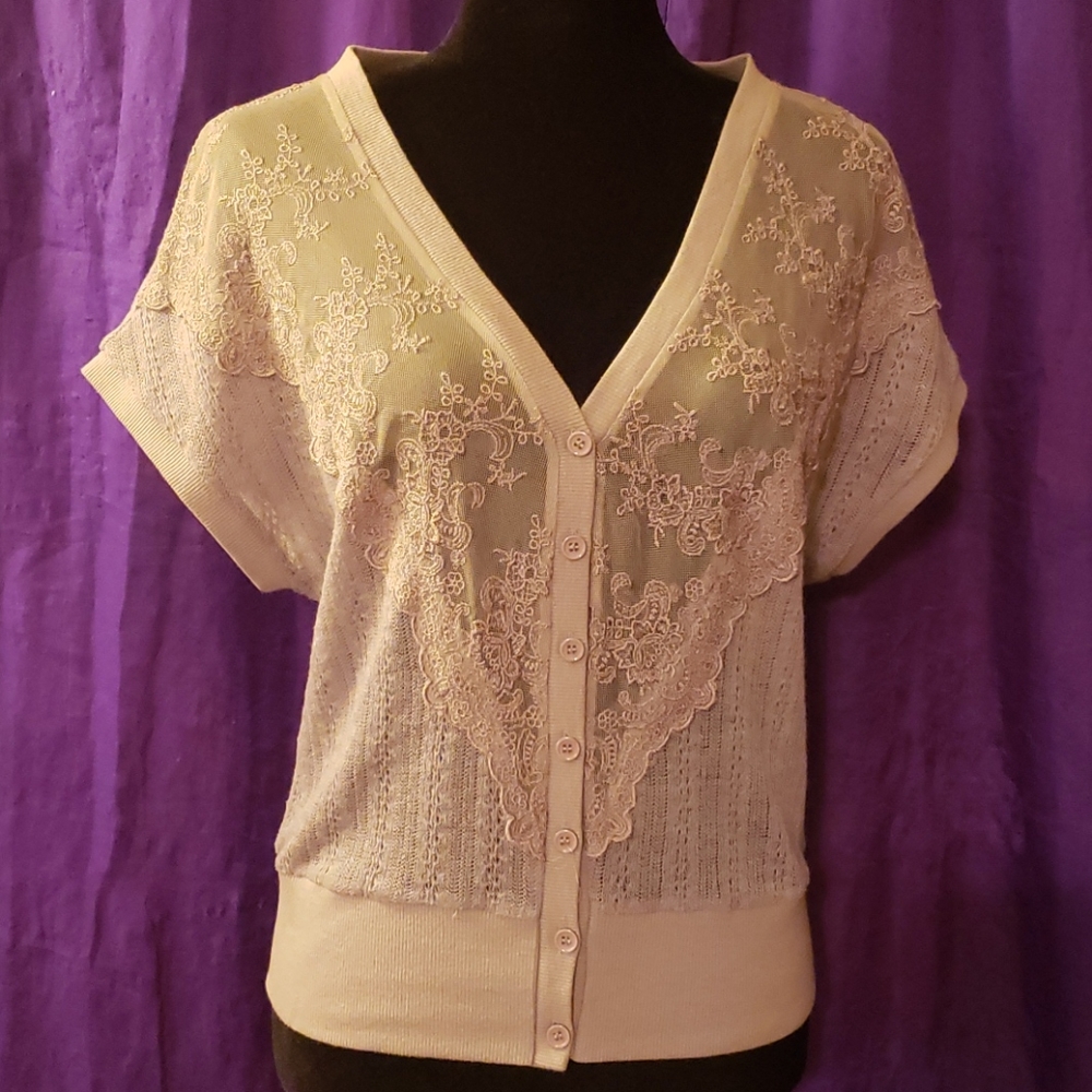 Eyeshadow gray lace sweater top LG